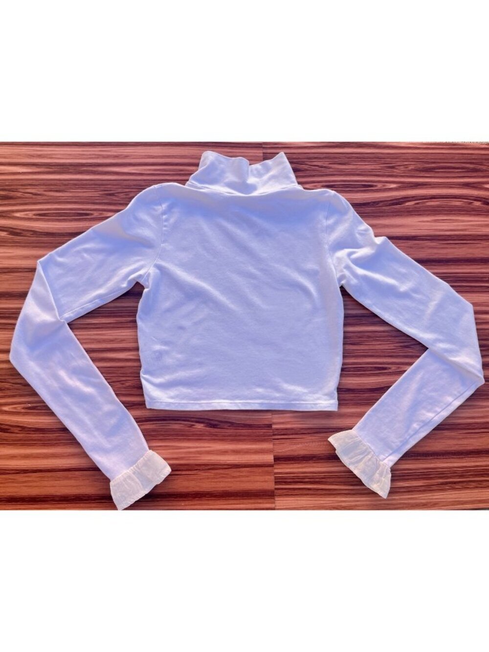 House of Cards White Organza Sleeve Mock Neck Top Designer Cotton Blend 8AU 4 US - Picture 3 of 6